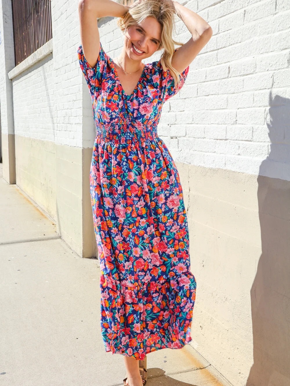 Haptics Floral Smocked Waist Maxi Dress - Small and Medium Available